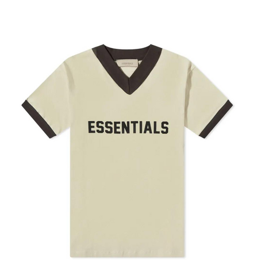 FEAR OF GOD ESSENTIALS V-NECK LOGO TEE WHEAT