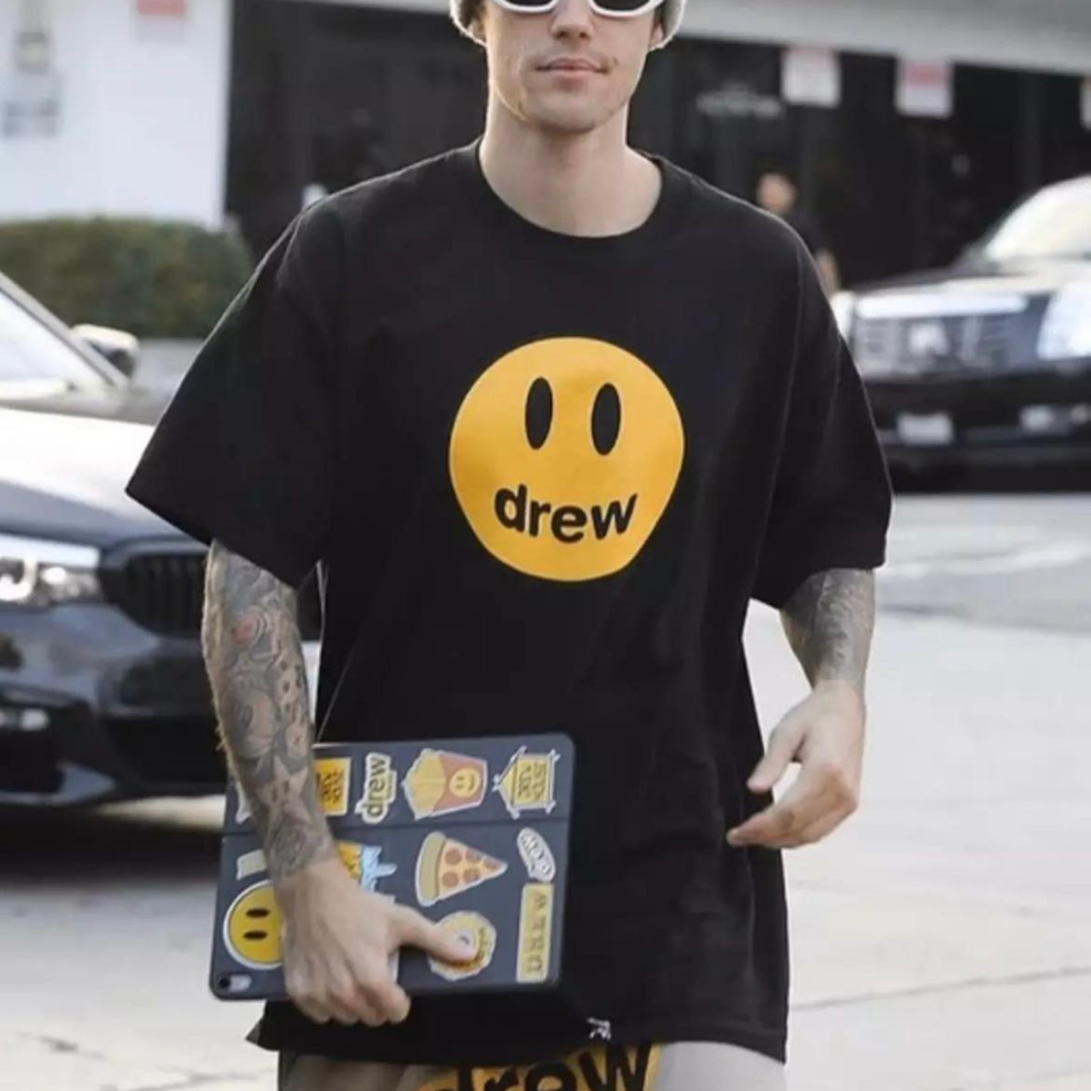 Drew House Mascot - Black Distress Smiling Face Short Sleeve T-shirt Unisex