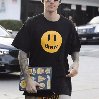 Drew House Mascot - Black Distress Smiling Face Short Sleeve T-shirt Unisex