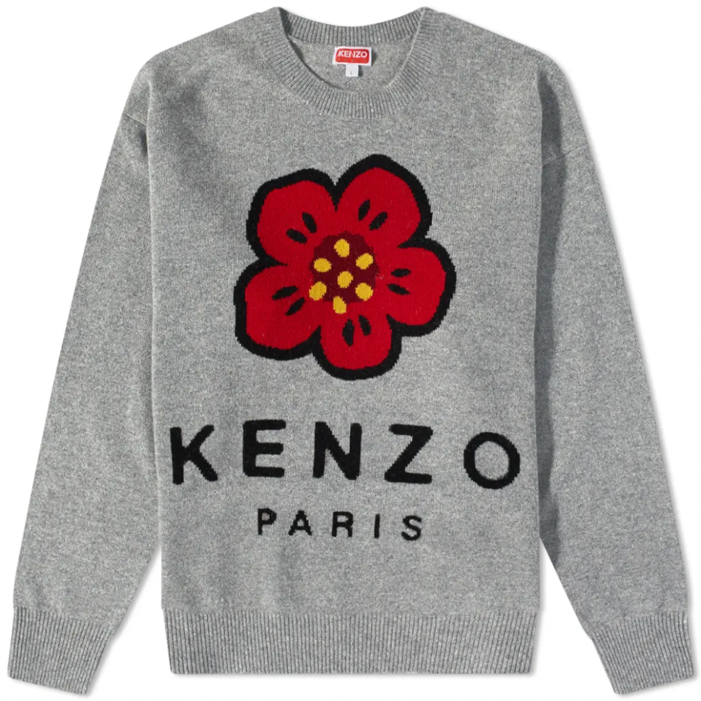 KENZO LOGO INTARSIA CREW KNIT MISTY GREY