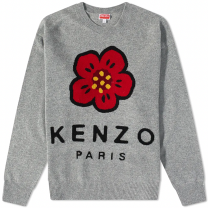 KENZO LOGO INTARSIA CREW KNIT MISTY GREY
