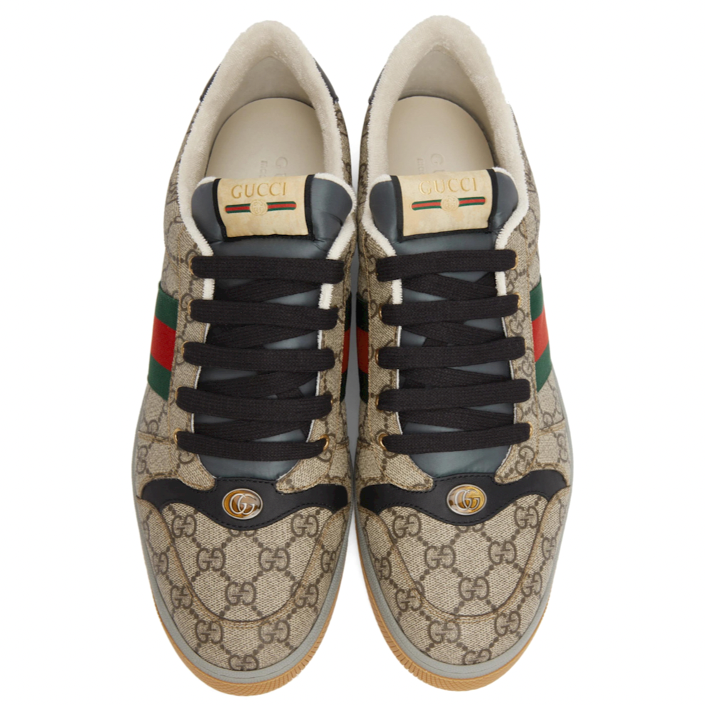 GUCCI Beige & Black Screener GG Sneakers