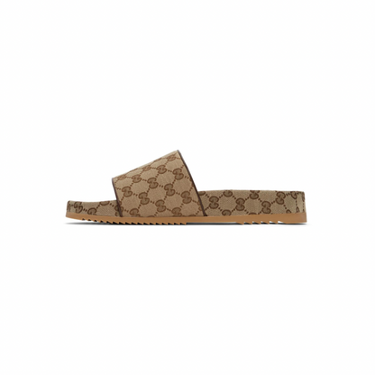 GUCCI Beige Canvas GG Slide Sandals