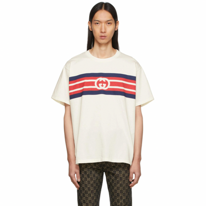 GUCCI White Interlocking G Stripe T-Shirt
