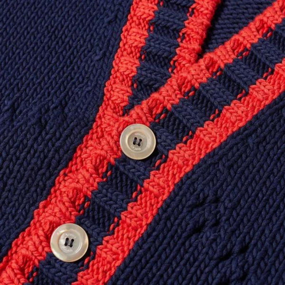 GUCCI GRG PLACKET GG CARDIGAN NAVY