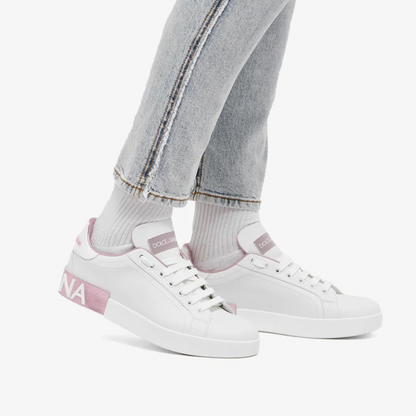 DOLCE & GABBANA LOGO COURT SNEAKER BIANCO & ROSA