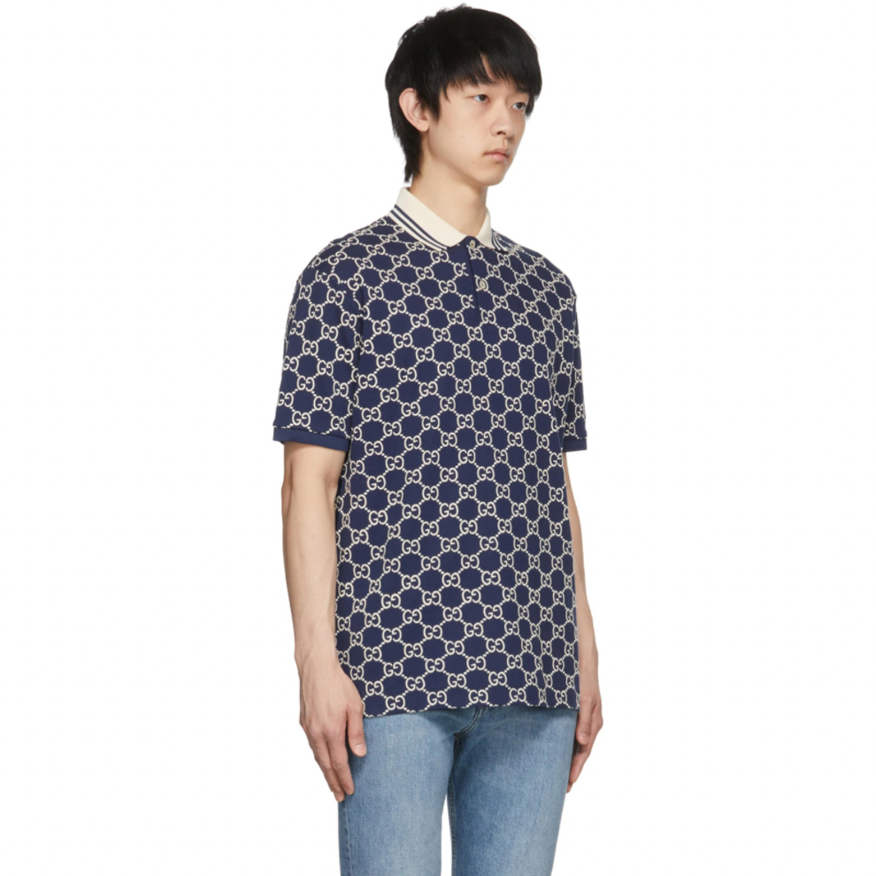 GUCCI Navy GG Stretch Cotton Polo