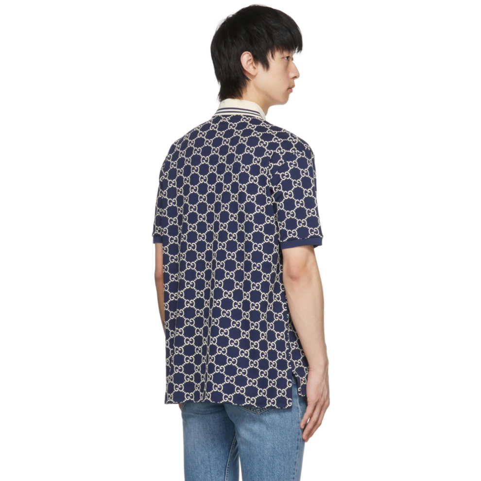 GUCCI Navy GG Stretch Cotton Polo