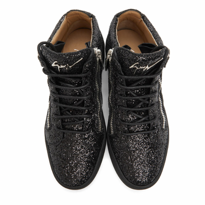 GIUSEPPE ZANOTTI Black Glitter Kriss High-Top Sneakers