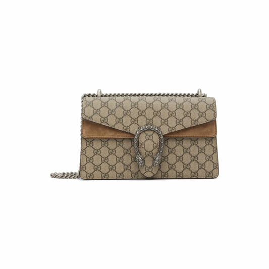 GUCCI Beige & Brown GG Supreme Small Dionysus Bag