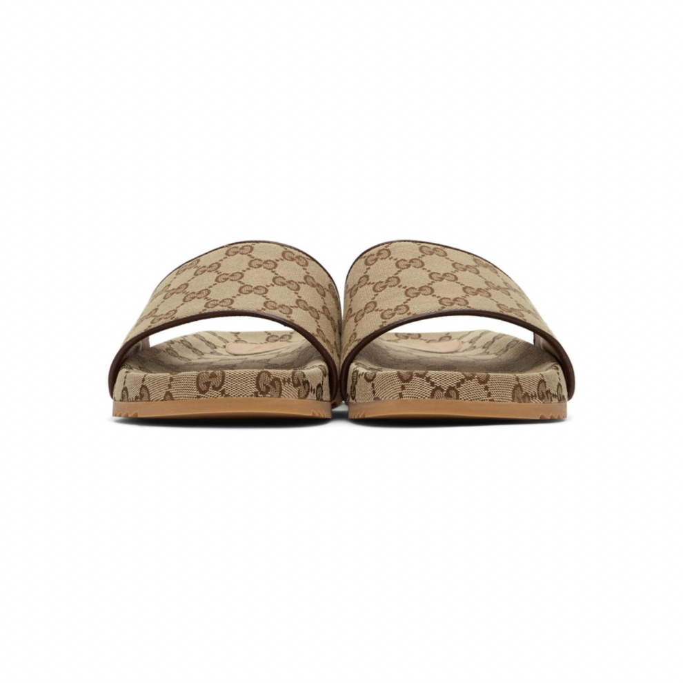 GUCCI Beige Canvas GG Slide Sandals
