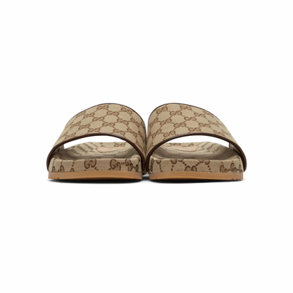 GUCCI Beige Canvas GG Slide Sandals