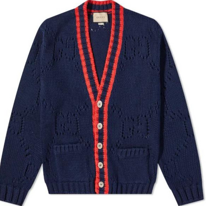 GUCCI GRG PLACKET GG CARDIGAN NAVY