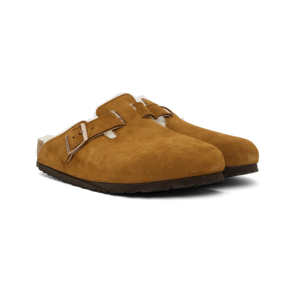 BIRKENSTOCK Tan Shearling Boston Clogs