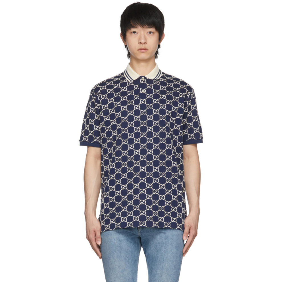 GUCCI Navy GG Stretch Cotton Polo