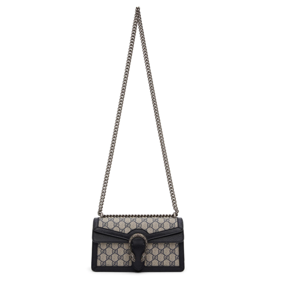 GUCCI Blue & Beige Small Dionysus GG Supreme Shoulder Bag