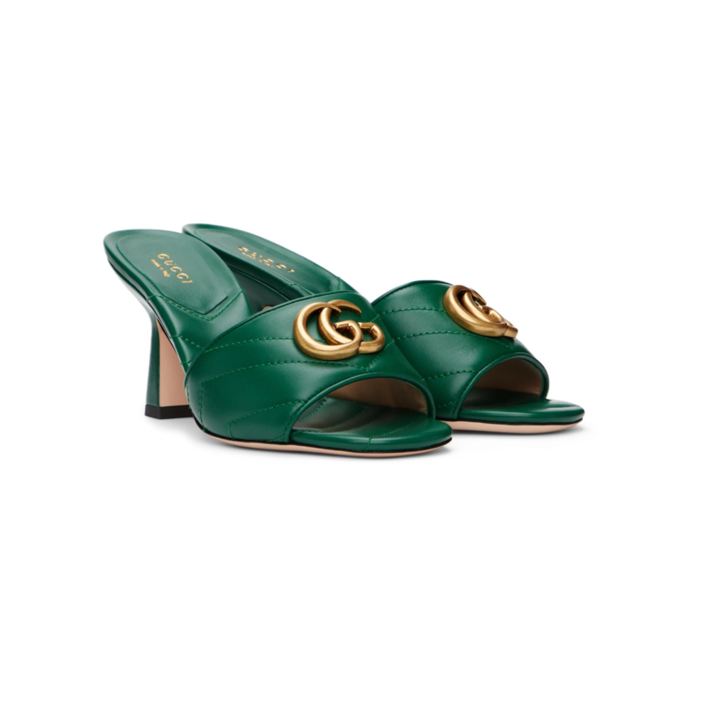 GUCCI Green Matelassé Double G Sandals