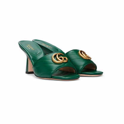 GUCCI Green Matelassé Double G Sandals