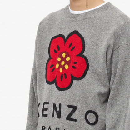 KENZO LOGO INTARSIA CREW KNIT MISTY GREY
