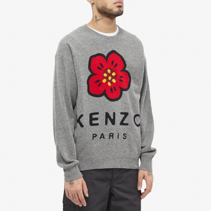 KENZO LOGO INTARSIA CREW KNIT MISTY GREY