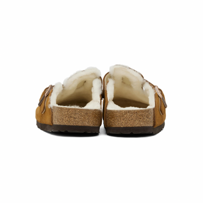 BIRKENSTOCK Tan Shearling Boston Clogs