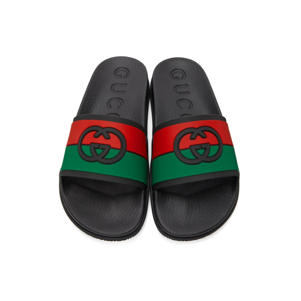 GUCCI Black Interlocking G Slip-On Sandals