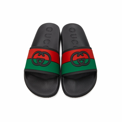 GUCCI Black Interlocking G Slip-On Sandals